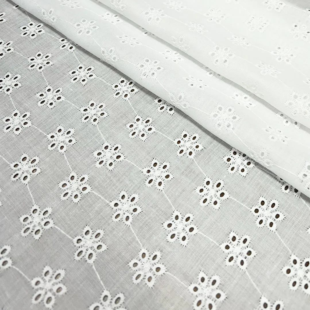 White Floral Embroidered Heavy Hakoba Cotton Fabric