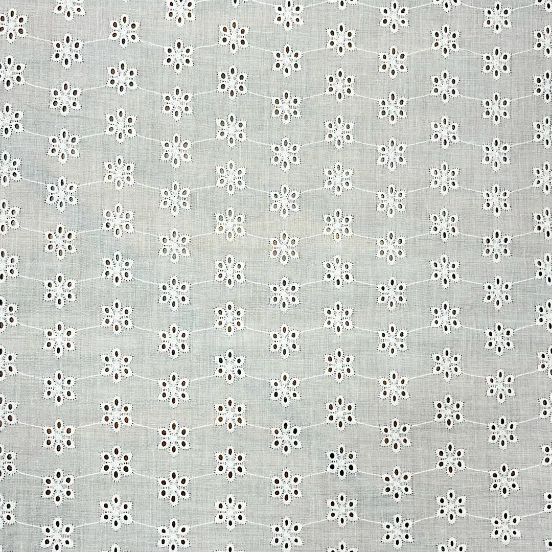 White Floral Embroidered Heavy Hakoba Cotton Fabric