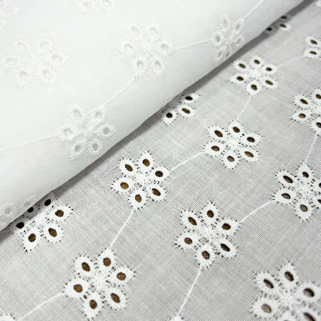 White Floral Embroidered Heavy Hakoba Cotton Fabric