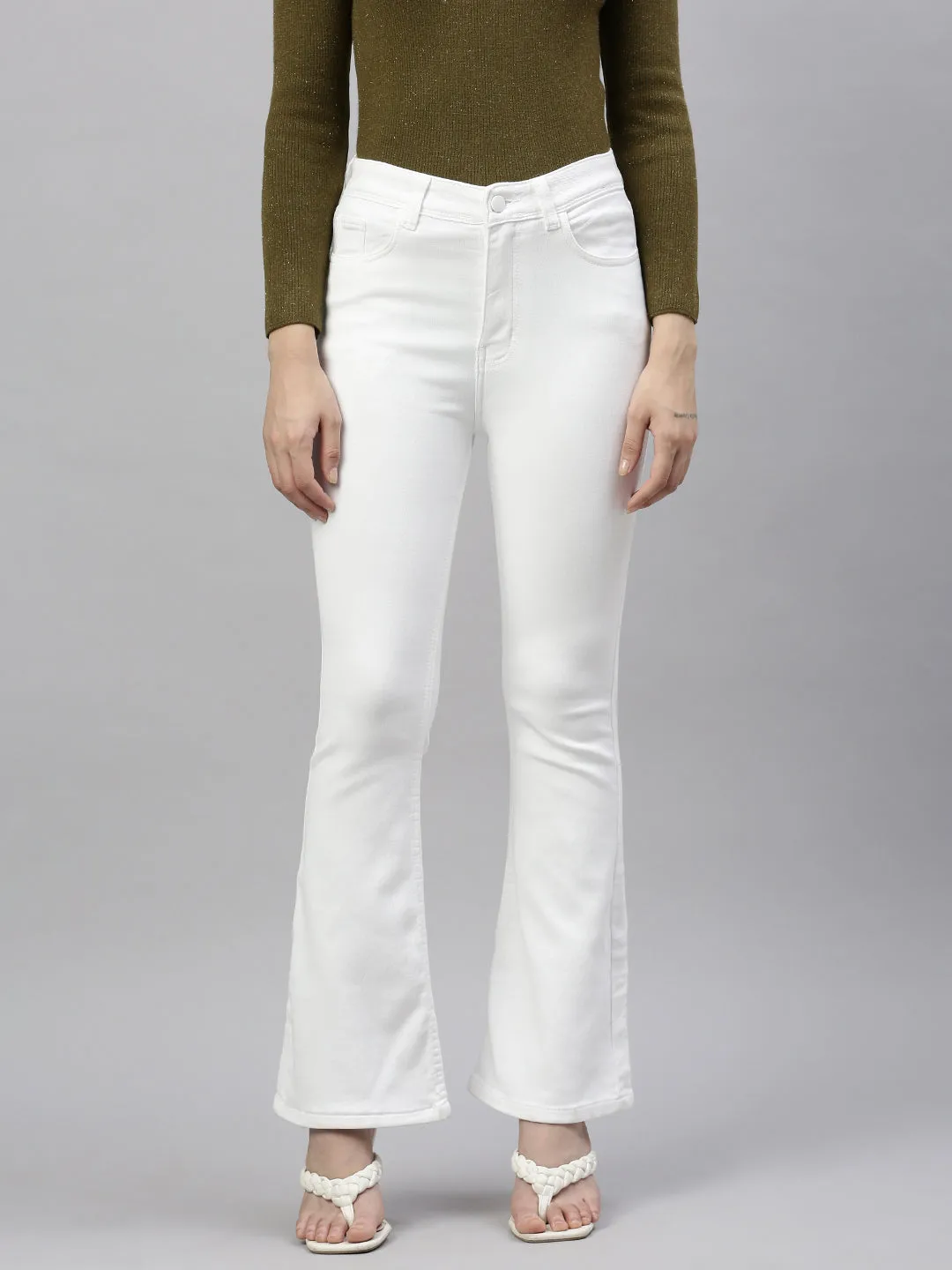 Women White Bootcut Jeans