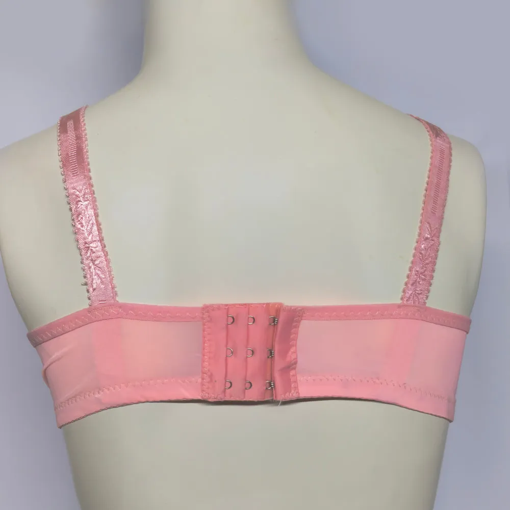 Women's Printed Front Lace Embroidered Bra - Pink
