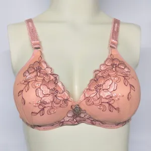 Women's Printed Front Lace Embroidered Bra - Pink