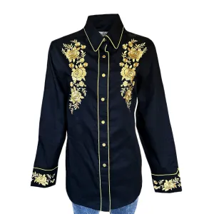Women's Vintage Black Cascading Floral Embroidered Western Shirt