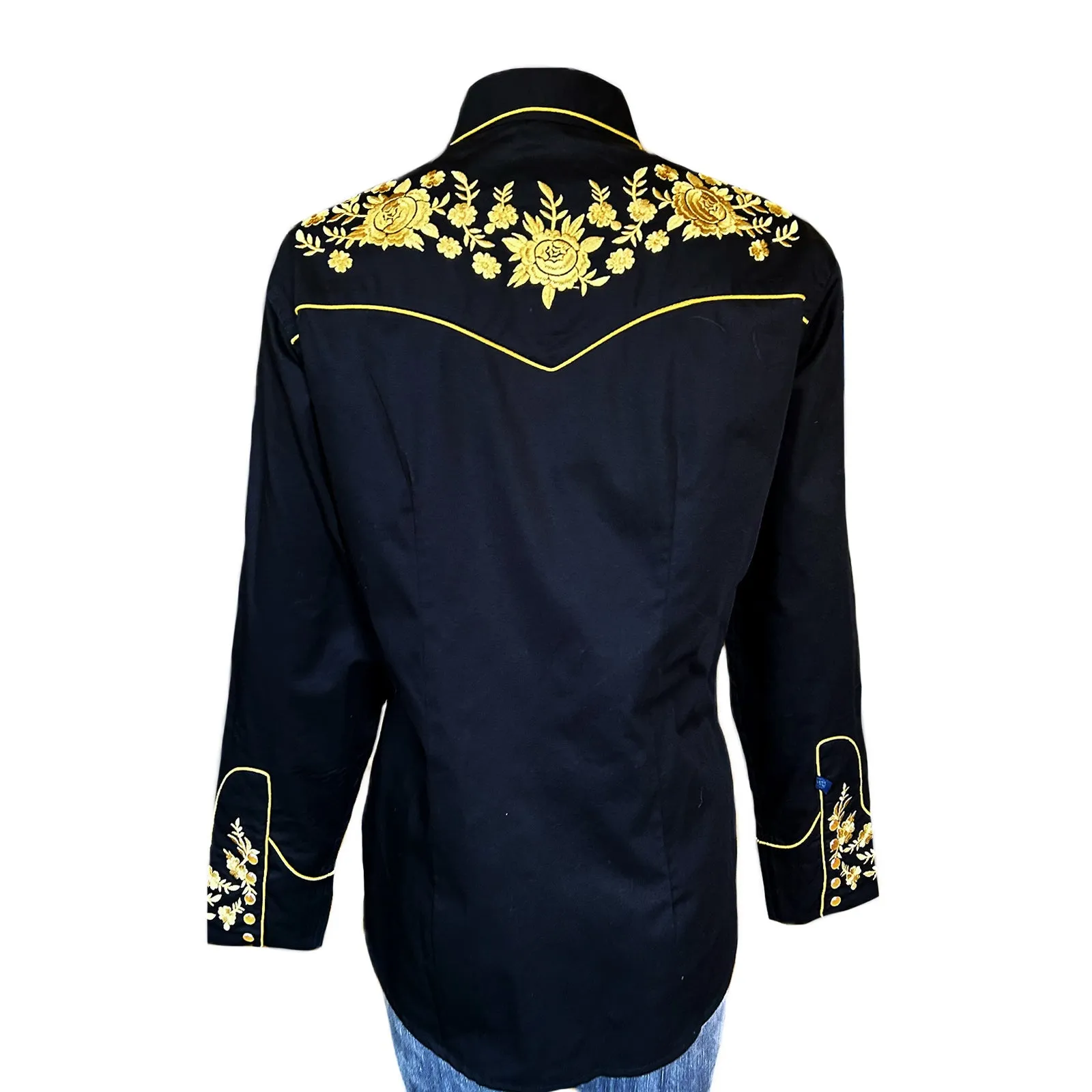 Women's Vintage Black Cascading Floral Embroidered Western Shirt