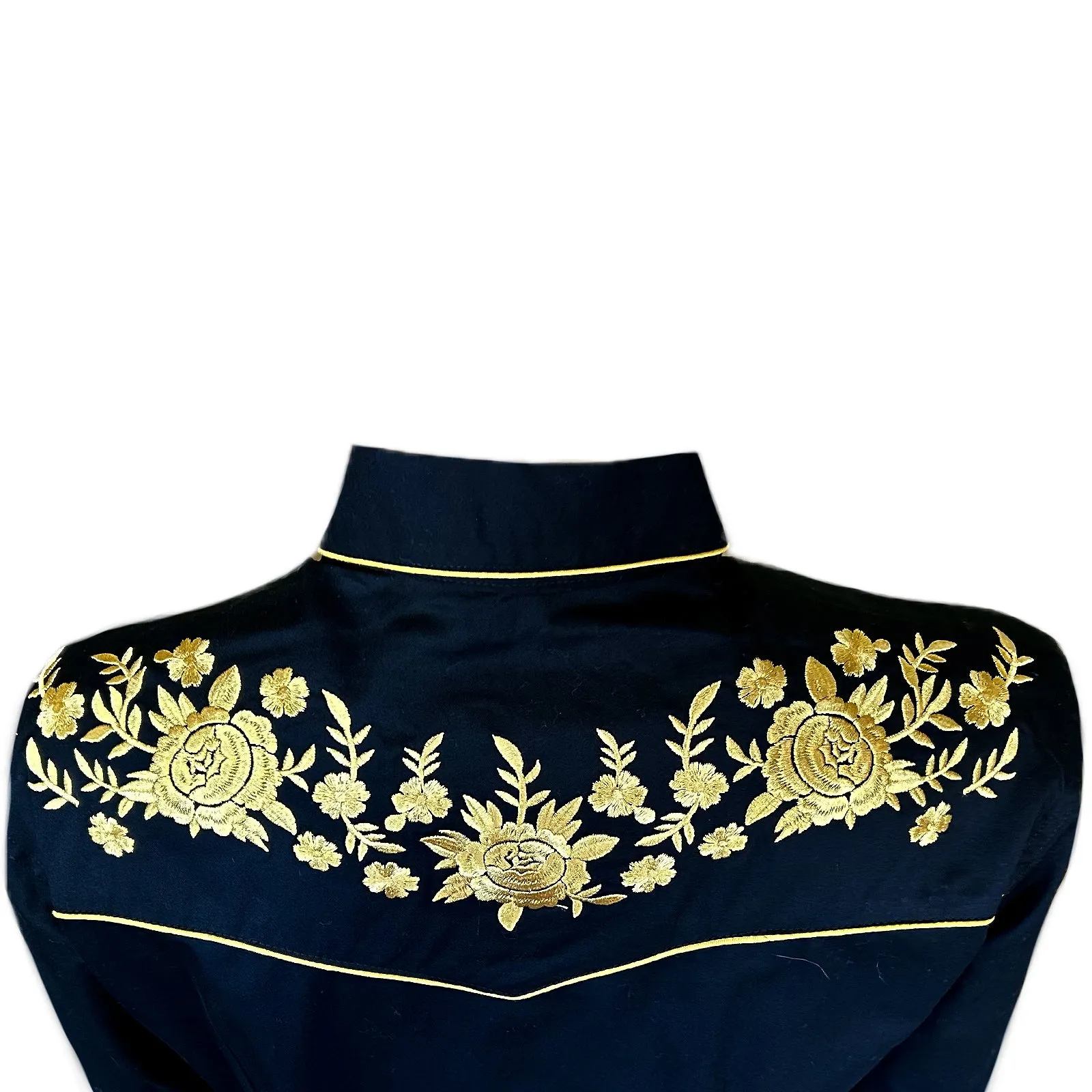 Women's Vintage Black Cascading Floral Embroidered Western Shirt