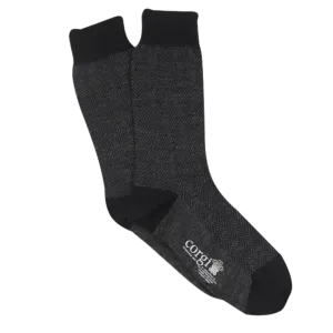 Wool Herringbone Sock - Black & Charcoal
