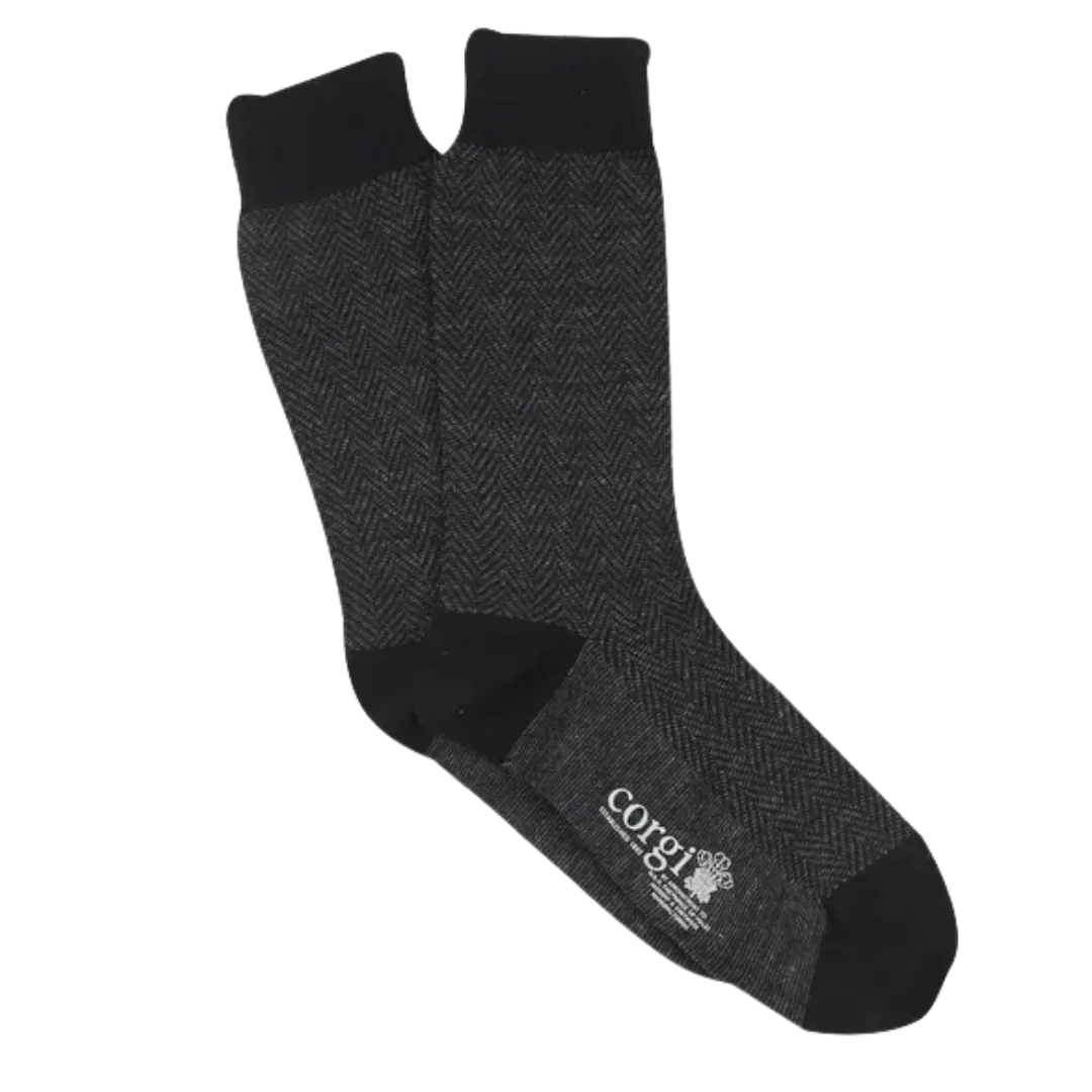 Wool Herringbone Sock - Black & Charcoal