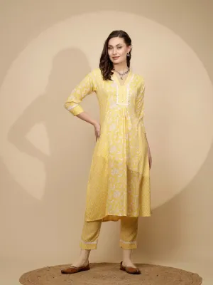 Yellow Cotton Regular Fit Kurta Set For Women